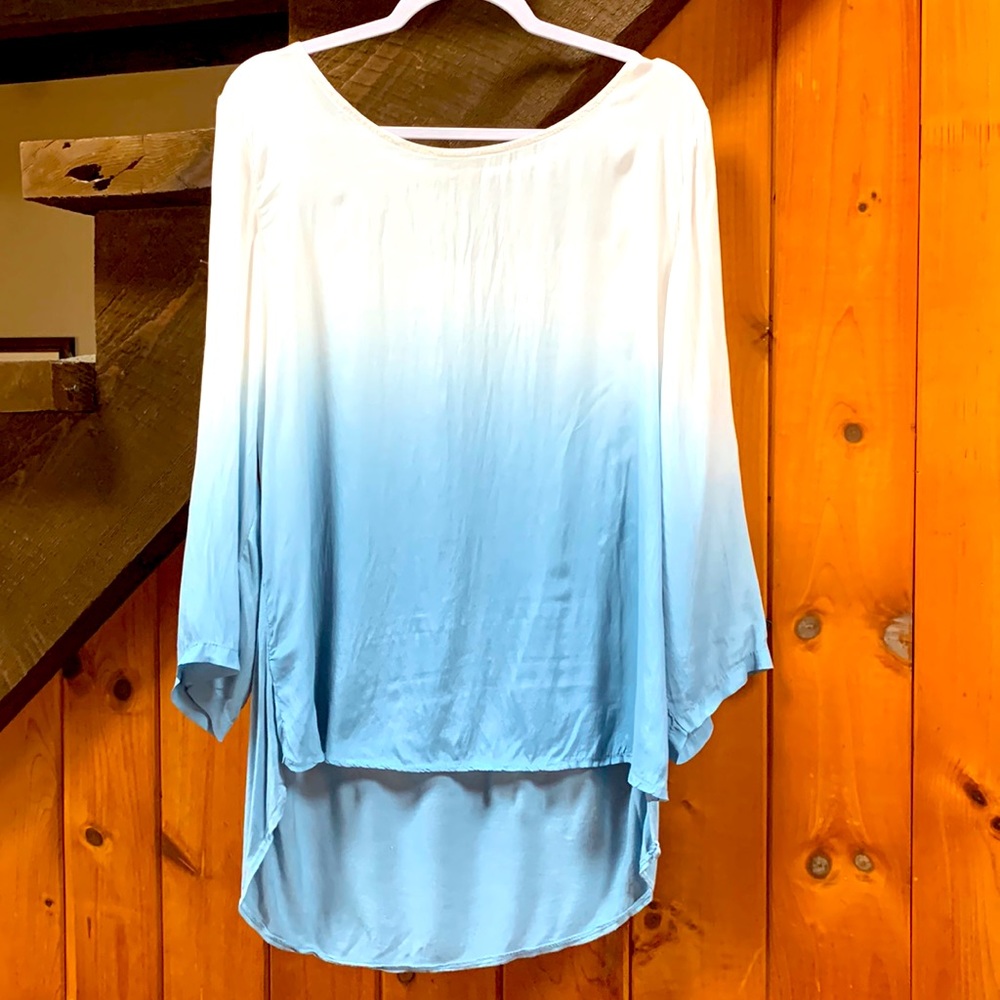 White to soft blue Ombre Silk Blend Blouse